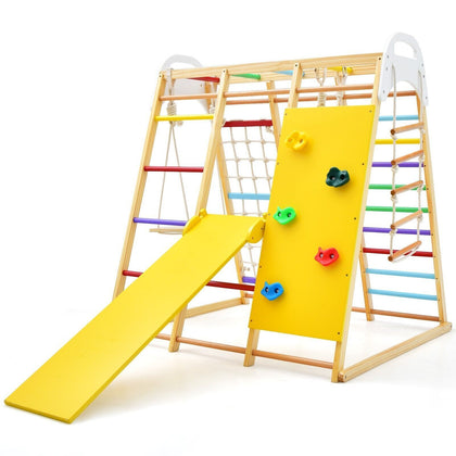 8-in-1 Kids Jungle Gym Playset Toddlers Indoor Wooden Climbing Toy Play Set