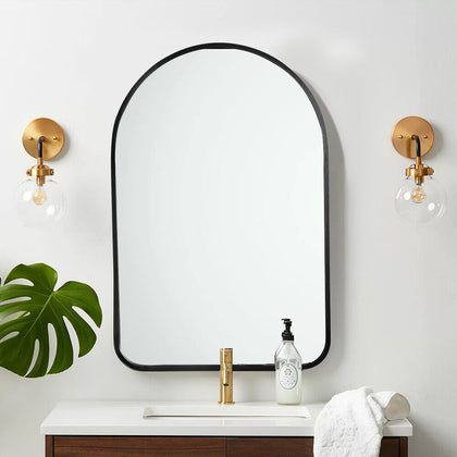 Modern Arch Metal Frame Bathroom Glass Wall Mounted Vanity Makeup Mirror Black
