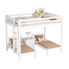 Triple Bunk Bed 4ft6 Double Kids Pine Wooden Bed Frame in White w/ 70x140 cm Bed