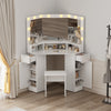 High Gloss Corner Dressing Table LED Lights 3 Mirrors Drawers Makeup Desk Stool