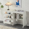 Folding Sewing Table, 2-in-1 Rolling Craft Table with Storage Shelves