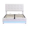 Ottoman Double Bed Frame 4FT6 LED Faux Leather Storage Bed Frame With Headboard