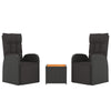 Camerina 3 Piece Garden Set Black Poly Rattan&Solid Wood Acacia,Patio G9Z6