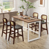 Set of 2 Bar Stools Dining Counter Height Chair Padded Seat With Rattan Backrest
