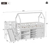 Wooden Mid Sleeper Storage White Bed Kids Cabin Bed with Slide, Drawer & Shelves