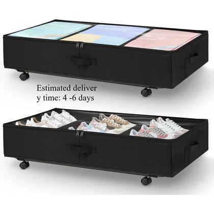 2 Pack 49L Under Bed Storage Box w/Clear Lid, Wheels & Dividers
