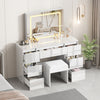 High Gloss Dressing Table LED Mirror Makeup Desk 7 Drawers Storage Bedroom Stool