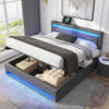 Upholstered Ottoman Bed 4ft6 Double LED Hydraulic Bed Frame with Storage Grey