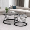 Set of 2 Marble Pattern Top Nesting Coffee Table Side End Table for Living Room
