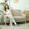 2 Seater Sofa, Velvet-Feel Upholstered Loveseat for Small Space, Beige