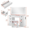 White Dressing Table Wood Makeup Desk with LED Mirror 7 Drawers Stool Bedroom