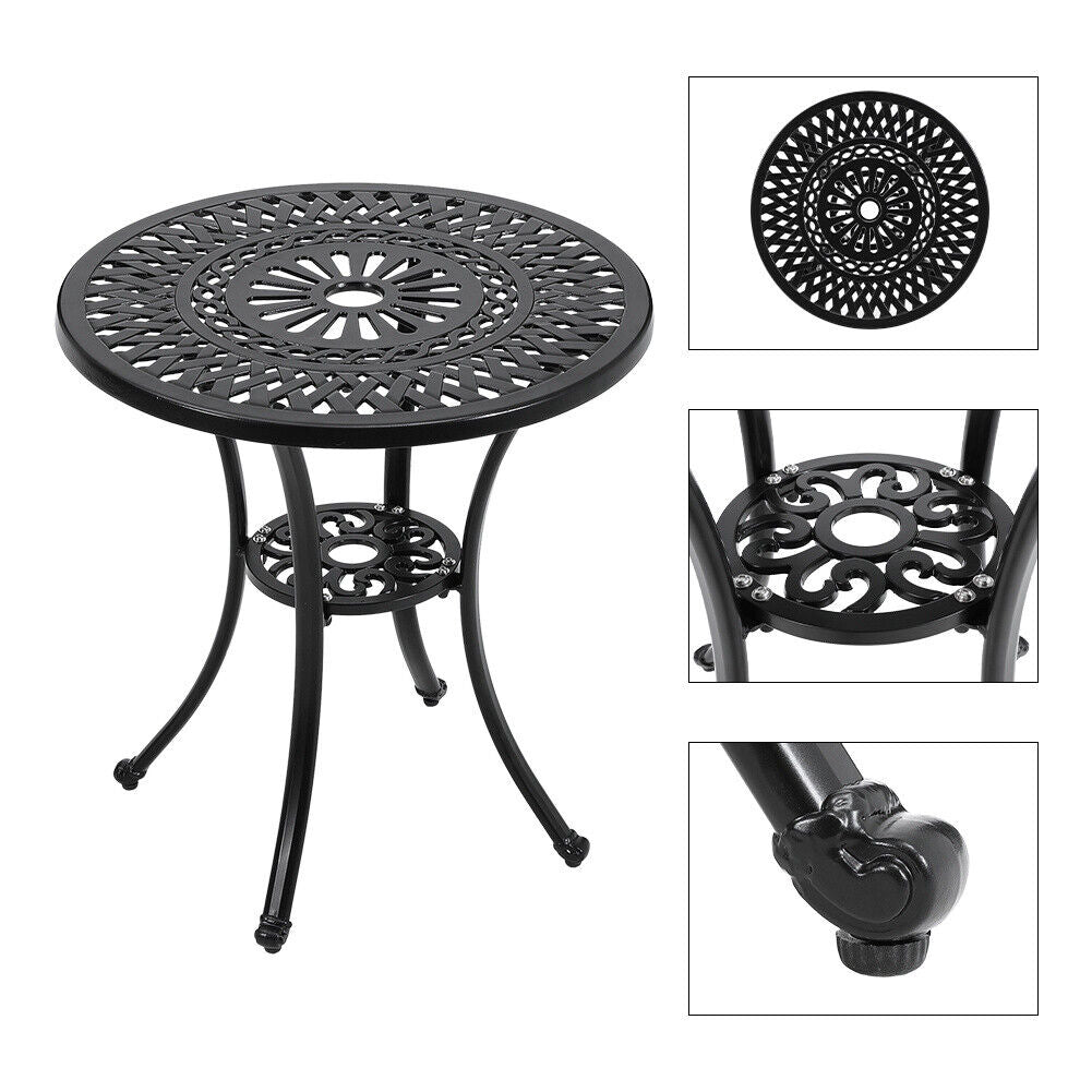 Outdoor Dining Table Round Cast Aluminum Patio Dining Table with Umbrella Hole