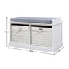 Hallway Shoe Storage Bench Chest 2 Wooden Wicker Basket Grey Cushion Padded Seat
