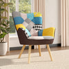 Linen Fireside Armchair High Back Leisure Sofa Tub Accent Chair with Wooden Legs
