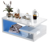 Wooden Coffee Table With Storage High Gloss Sofa End Table LED Light Living Room