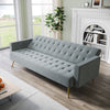 Modern Luxury Velvet Sofa Bed Grey 3 Seater Nonwoven Contrast Gold Metal Legs