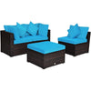 4 PCS Rattan Patio Conversation Set Outdoor Furniture Sofa Set w/ Coffee Table