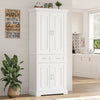 Kitchen Cabinet Pantry Tall Storage Cupboard 4 Doors 2 Drawers Modern White Unit