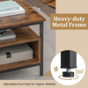 Coffee Table Wooden Storage Shelf Metal Frame Rectangle Brown Black Center Table