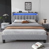 Upholstered Platform Bed 4ft6 Double Bed Frame with LED Storage Headboard Grey