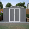 10X12FT Metal Garden Shed Apex Roof With Free Foundation Base Storage House Grey