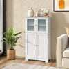 Bathroom Floor Cabinet Freestanding Storage Cupboard W/ 2 Tempered Glass Doors