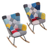 Single Rocking Chair Upholstered Linen Fabric Leisure Armchair with Wooden Legs