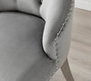Grey Gloss Pillar Dining Table & 6 Velvet Knockerback Belgravia Chairs