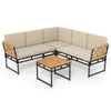 Acacia Wood Metal Sectional Sofa Set 4 Piece Patio L-Shaped Sofa Set-Beige