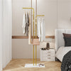 Gold Dual Pole Clothes Stand Coat Rack Hanger with Marble Base