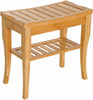 Slatted Bamboo Shower Bench Storage Seat Stool w/ Shelf Safe Comfortable Bath