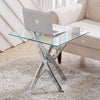Sofa Side Table With Clear Glass Top Coffee End Table Cross Legs for Living Room