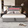 Upholstered Bed 4ft6 Double LED Hydraulic Bed Frame with Ottoman Storage Grey