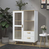120cm Highboard Side Cabinet Cupboard Storage Wooden Side Cabinet w/Glass Door