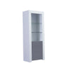 Tall Display Cabinet with High Gloss Grey Door and LED Light Wooden Bookshelf UK
