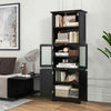 Floor Storage Organizer Kitchen Pantry Cupboard w/ Glass Doors-Black