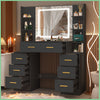 Black Dressing Desk with LED Lighted Makeup Mirror and 7 Drawers Vanity Set