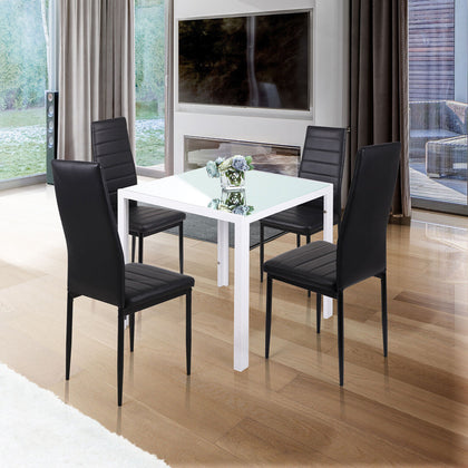 75cm Square Dining Table ans 4 Padded Chairs Set Dining Room Set, Black/White
