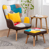 Patchwork Armchair Tub Chair Scandinavian Fabric Accent Loung Chair w/ Footstool