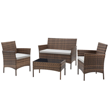 4 Piece Rattan Garden Furniture Set Table Chairs Sofa Wicker Outdoor Patio Set