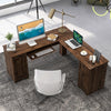 Home Office Study Workstation L-Shaped Corner Computer Desk w/ Cabinet Brown
