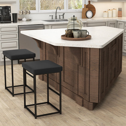 76cm Barstools Set of 2 Counter Height Chairs Modern Upholstered Pub Stool Black