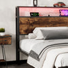 Single Metal Bed Frame with LED, Charging Station, Storage Headboard and Drawer