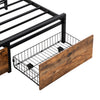 Double Metal Bed Frame with LED, Charging Station, Storage Headboard and Drawers