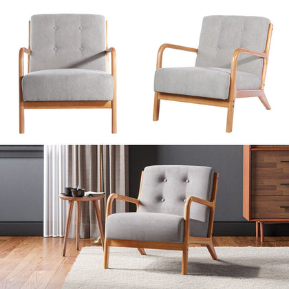 Modern 1 Seater Fabric Retro Sofa Armchair Linen Wooden Frame Foam Seat Cushion
