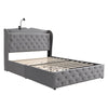 Double Bed Upholstered Storage Bed Frame With Headboard, Lamp and 4 Drawers