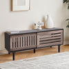 Slatted Sliding Door TV Cabinet Stand Entertainment Center Media Console Storage
