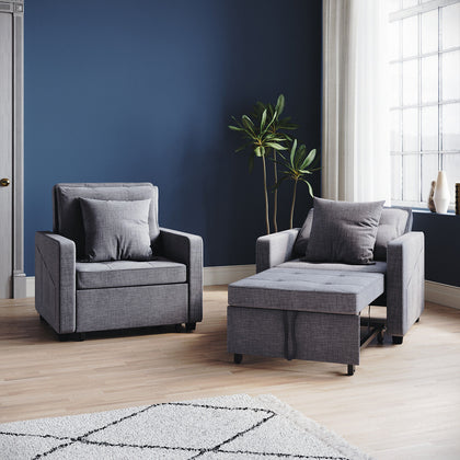 Modern Folding Sofa Bed Grey Sleeper Pull Out Convertible Arm Chair Adjustable