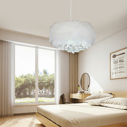 Modern Feather Light Shade Crystal Pendant Light Bedroom Chandelier Ceiling Lamp