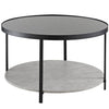 Coffee Table with Concrete Effect Shelf Black Glass Top Round Living Room Table